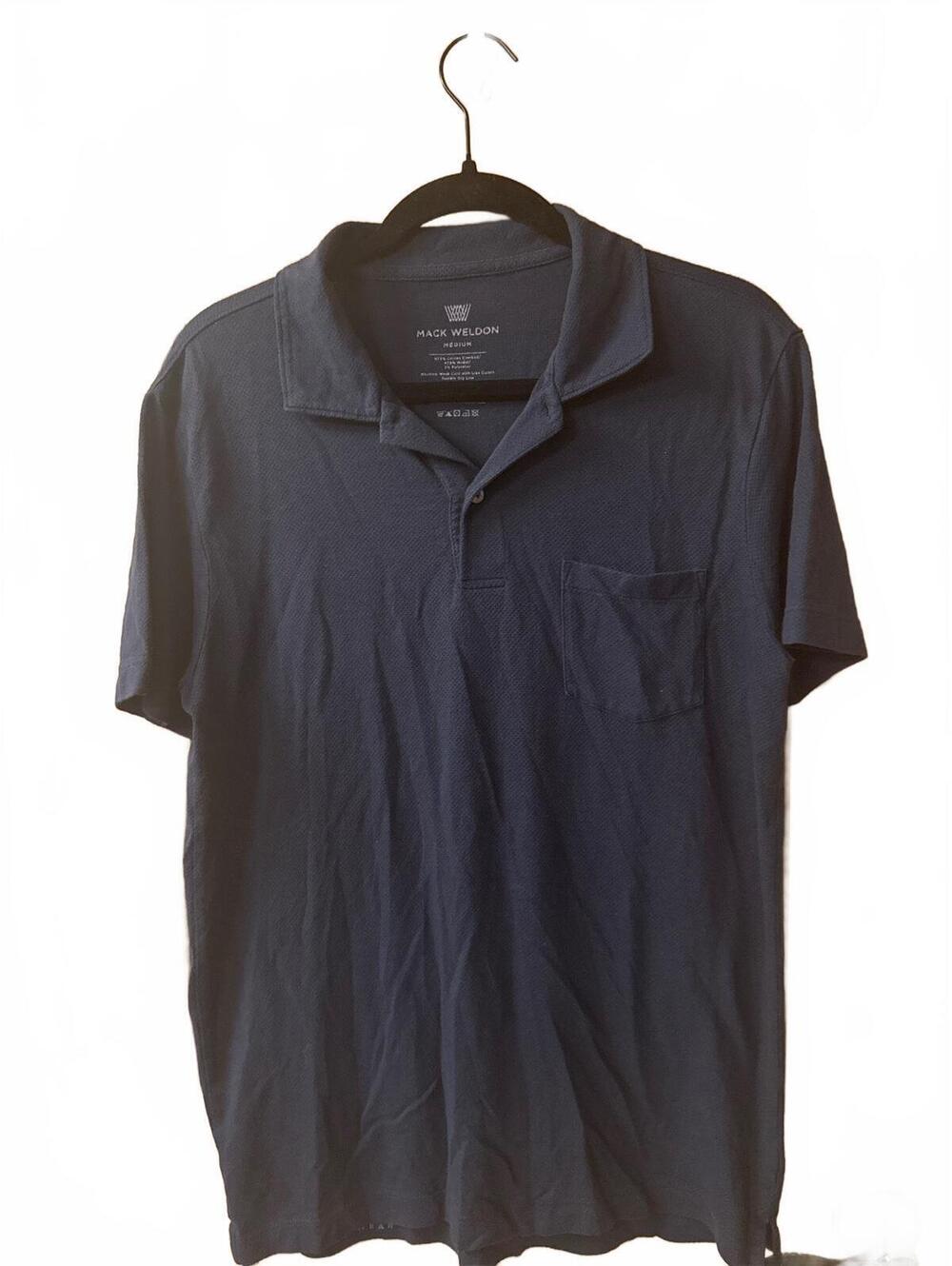Mack Weldon Medium Navy Blue Polo Shirt with Pocket, Cotton Blend